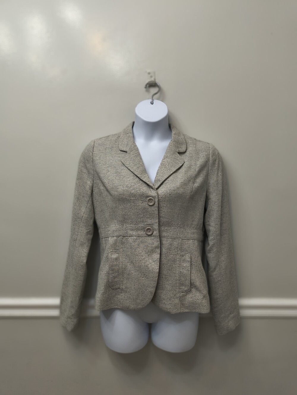 Fossil Wool Blend Two-Button Blazer Jacket Gray XL Career Teacher Professor Work